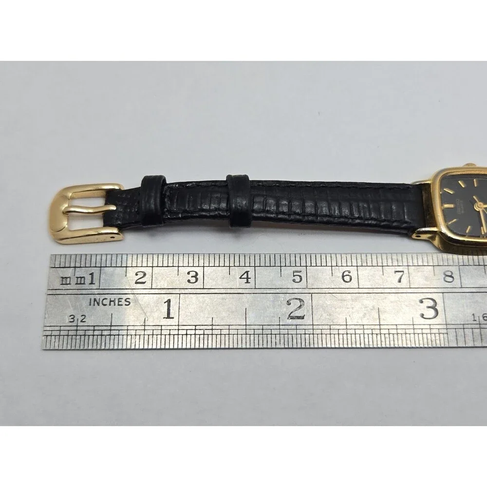 Vintage Seiko SX Tank Watch Womens Black Dial Gold Tone Japan Quartz New Battery
